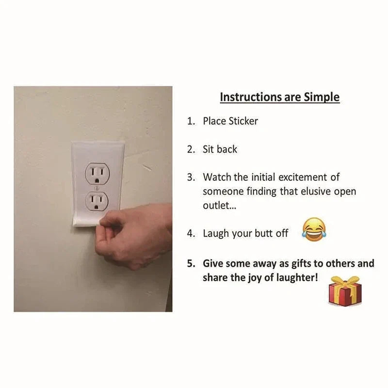 Fake Power Outlet Stickers (3 Pack) | Prank Wall Decals for Office and Home