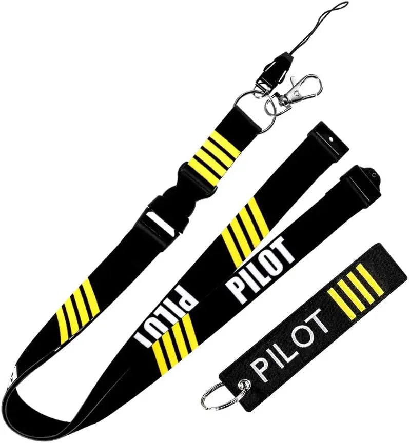 Pilot Lanyard 4 Stripes for Keys | Detachable Safety Buckle Traveler Keychain and Baggage Tag Set