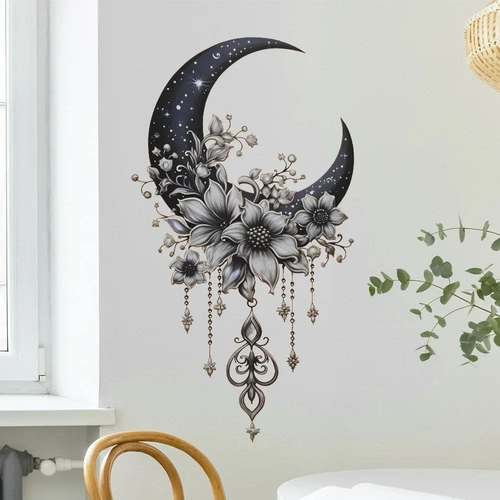 Moon Flower Vinyl Wall Sticker | Girl Room Decoration
