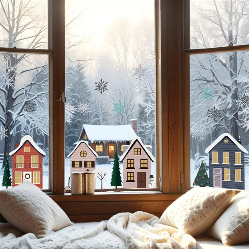 Christmas Houses Window Stickers | Removable Self-Adhesive Xmas Decorations for Home
