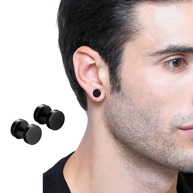 Black Stainless Steel Punk Stud Earrings | Unisex Geometric Drop Earrings