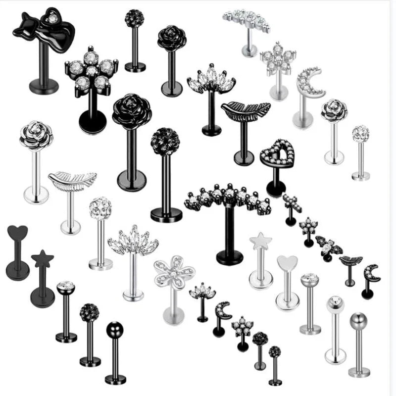 5pcs Mixed Heart Tragus Stud Earring Set | Cartilage Helix Lip Piercing Jewelry