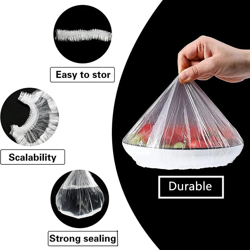 100PCS Disposable Food Cover Plastic Wrap | Kitchen Stretch Film for Bowls and Cups