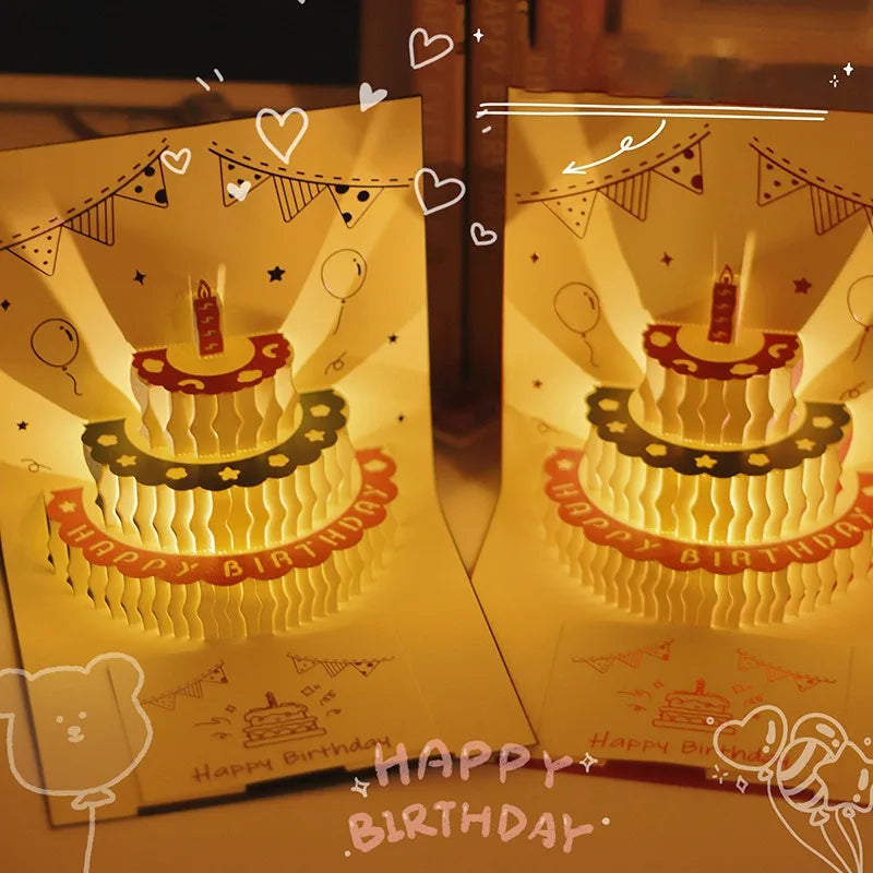 3D Music Light Birthday Card | Pop Up Cake Musical Greeting with Envelope