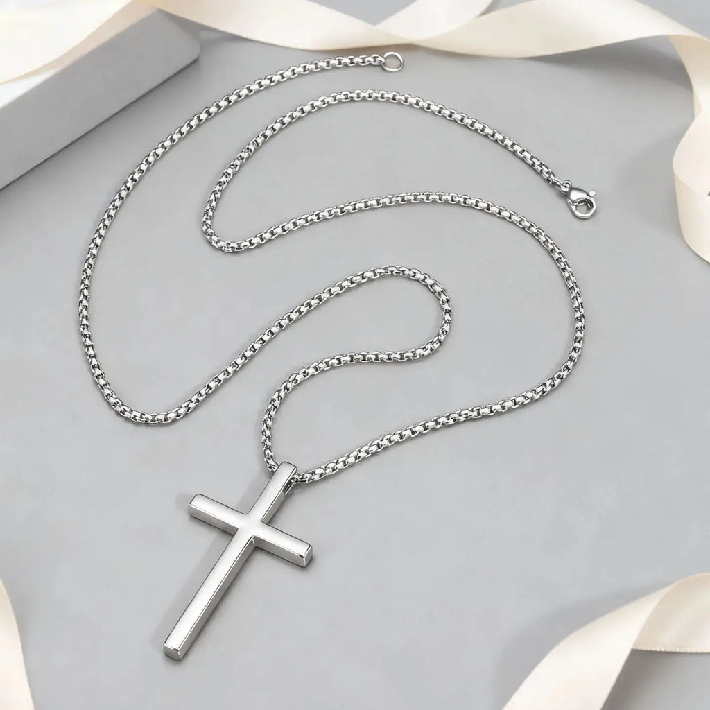 Fashionable Cross Pendant Necklace | Unisex Stainless Steel Box Chain