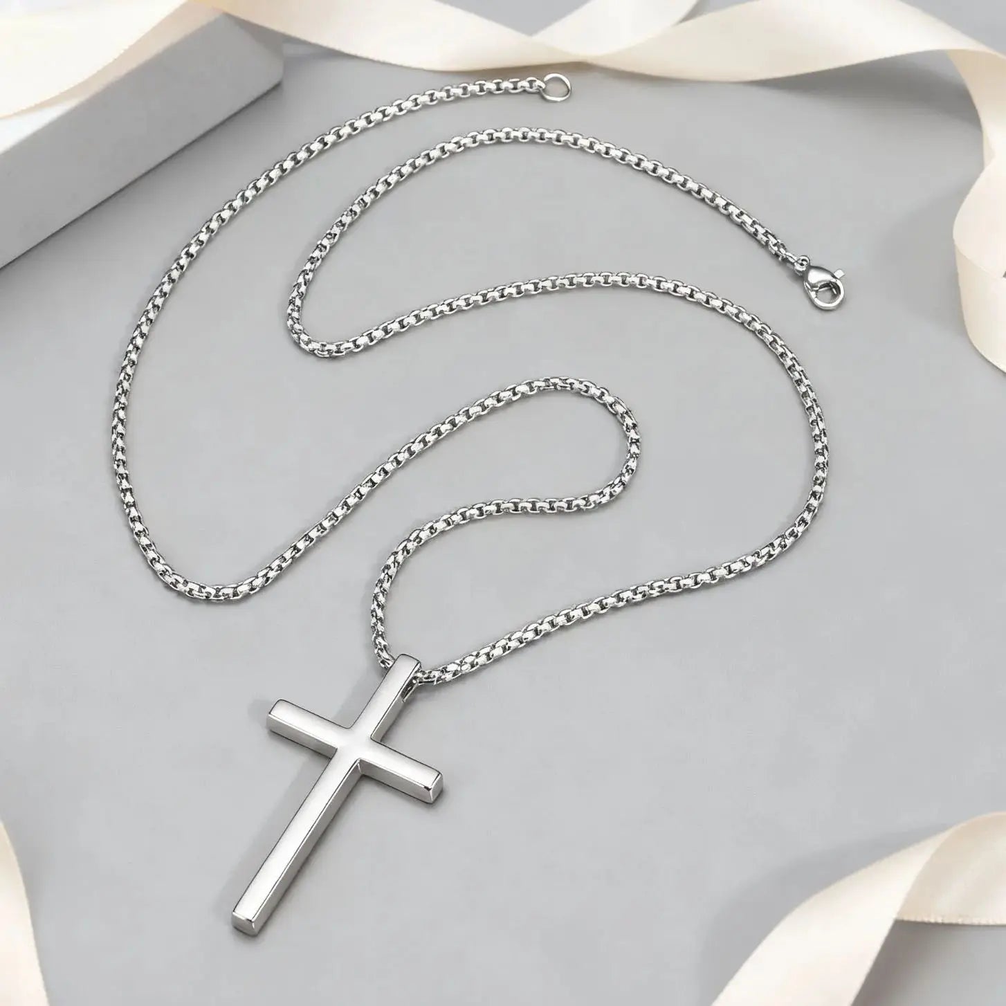 Fashionable Cross Pendant Necklace | Unisex Stainless Steel Box Chain