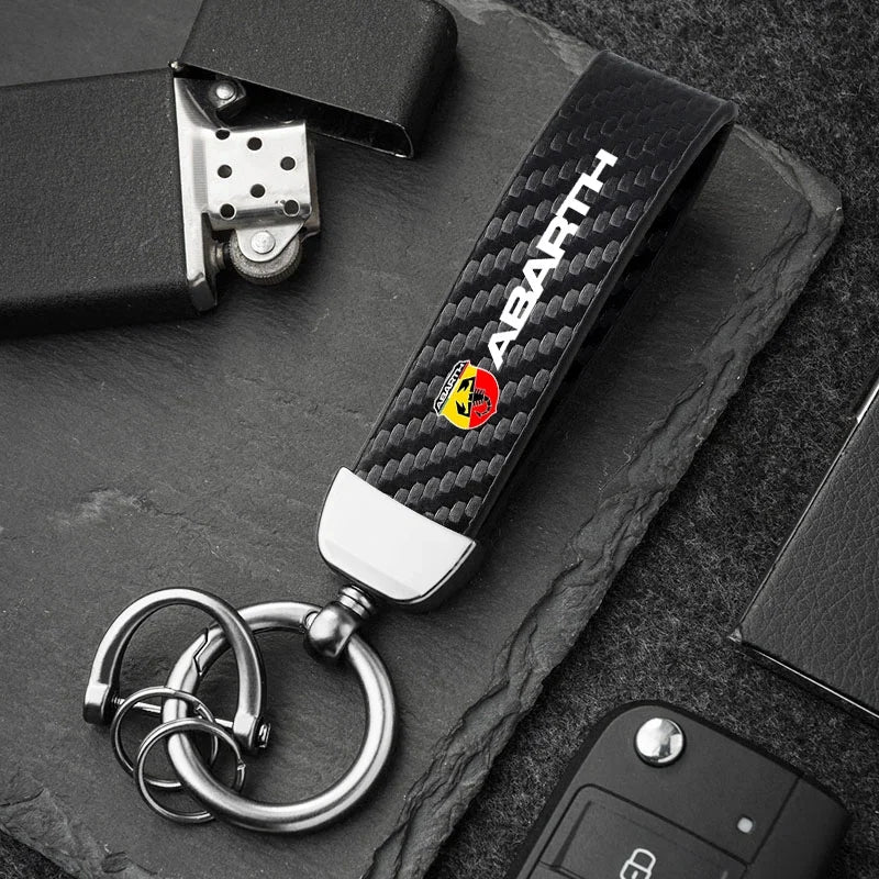 Fashion Carbon Fiber Car Keychain | Microfiber Leather Key Ring for FIAT Models