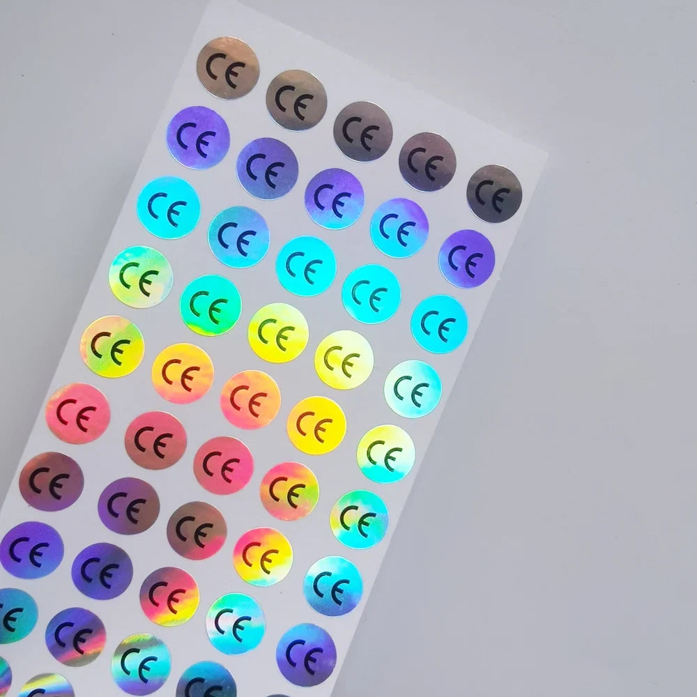 1cm Round CE Sticker | White, Silver, Holographic, Clear Base Circle Label 500pcs