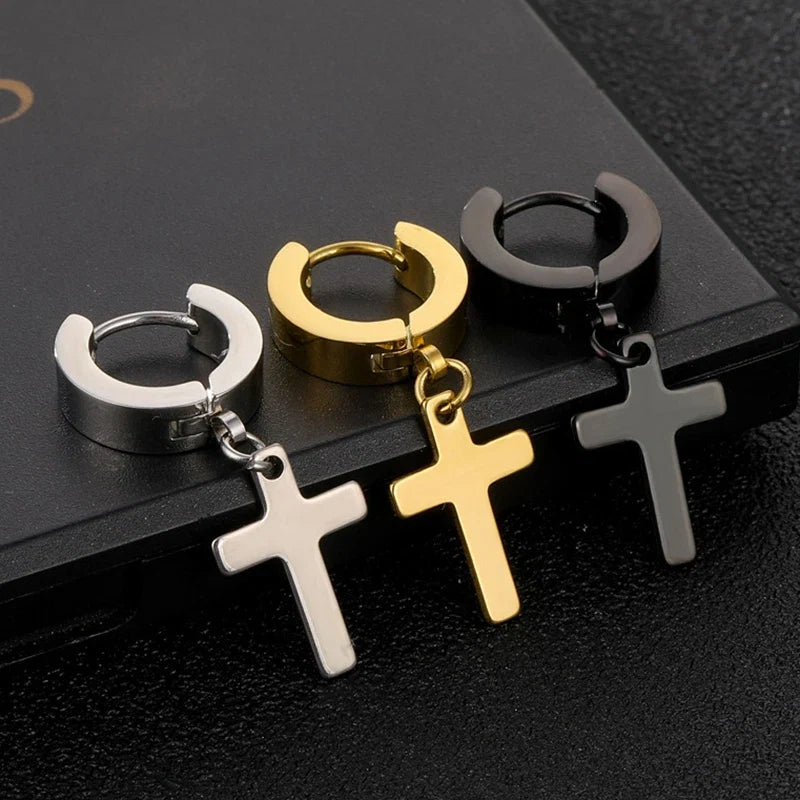 Black Cross Earrings for Men and Women | Stainless Steel Punk Stud Set