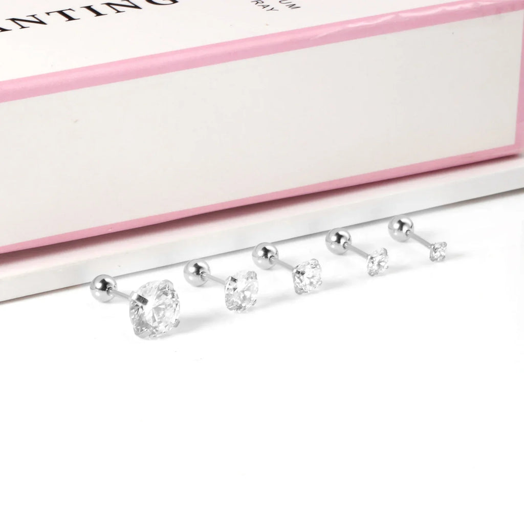 LUXUSTEEL Crystal Zircon Stud Earrings | Screw Back Round CZ Earrings for Men Women