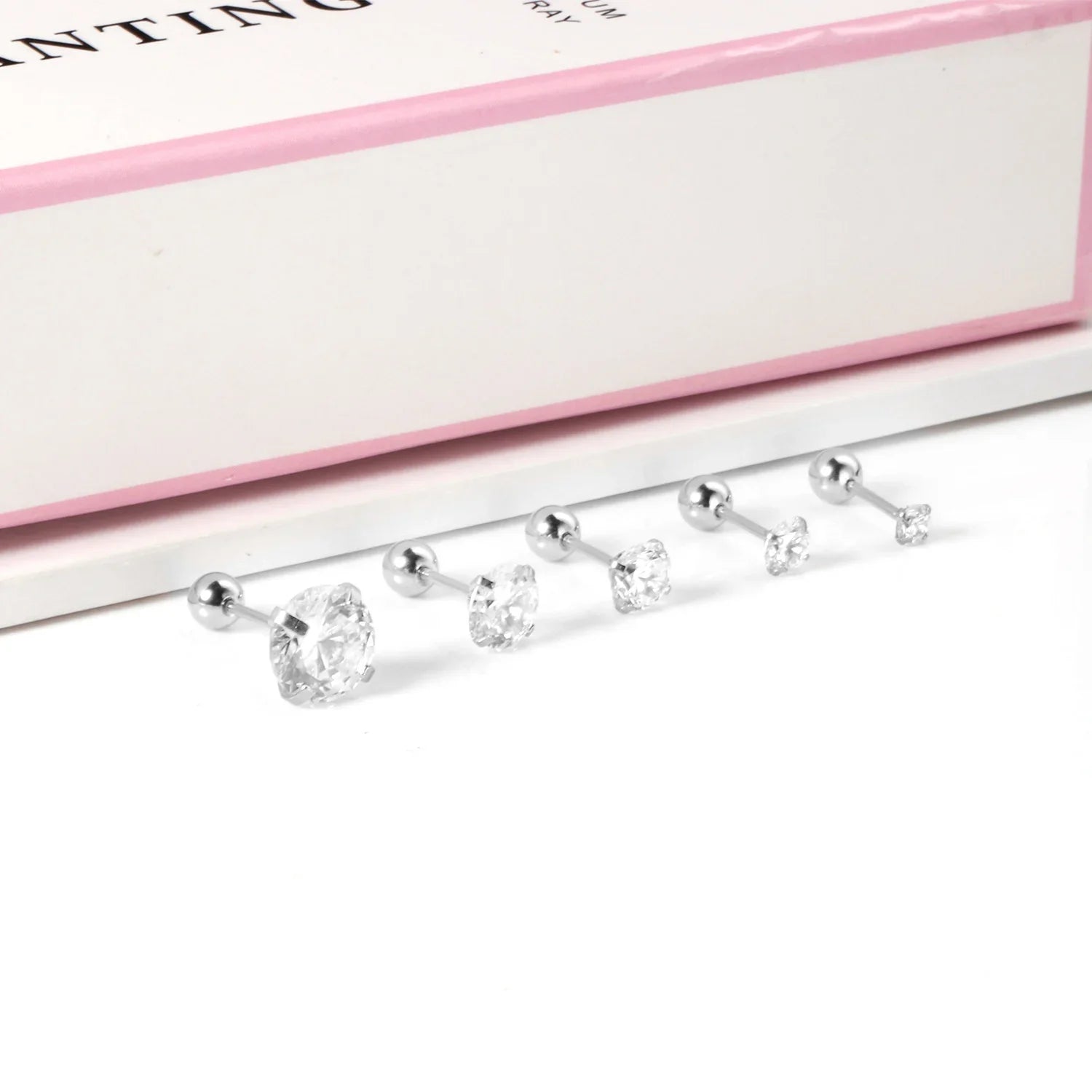 LUXUSTEEL Crystal Zircon Stud Earrings | Screw Back Round CZ Earrings for Men Women