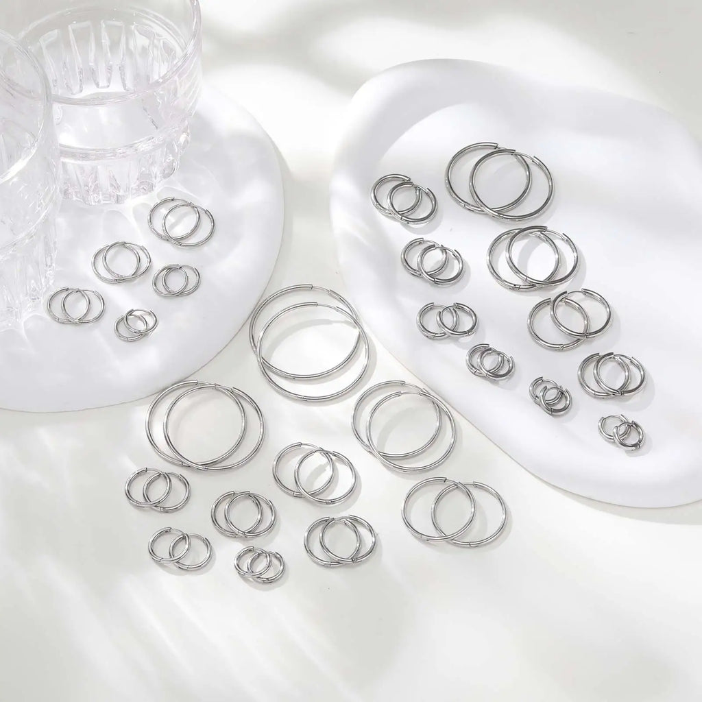 1Pair Round Hoop Earrings for Women Men | Gold Plated Stainless Steel Hypoallergenic Piercing Jewelry