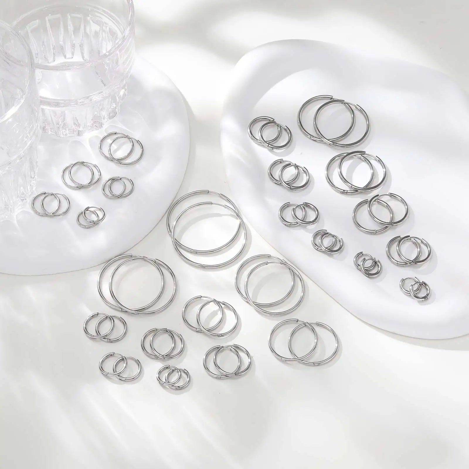 1Pair Round Hoop Earrings for Women Men | Gold Plated Stainless Steel Hypoallergenic Piercing Jewelry
