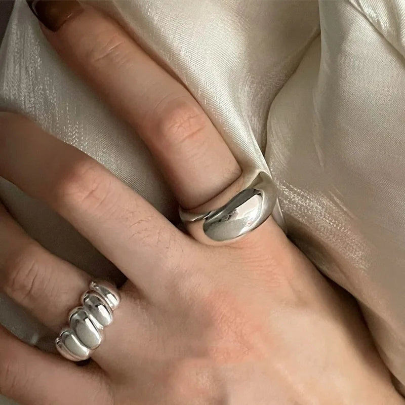 VENTFILLE 925 Sterling Silver Arched Wide Geometric Punk Ring | Asymmetric Cocktail Jewelry