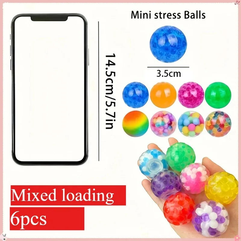 6PCS Mini Squishy Stress Balls Set | Rainbow Squeeze Ball EDC Toy Sensory Fidget Toy