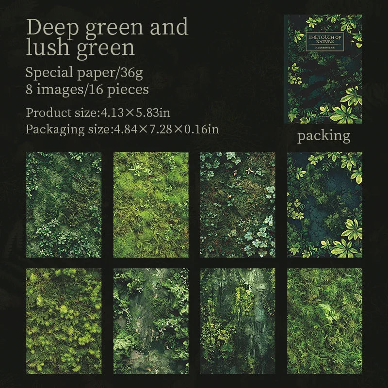 16 Sheets Nature Green Moss Theme Specialty Paper | Scrapbooking and Craft Supplies