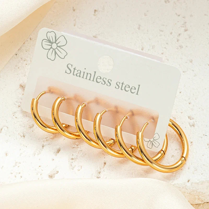 316L Stainless Steel Golden Circle Earrings | Simple Temperament Drop Earrings for Women
