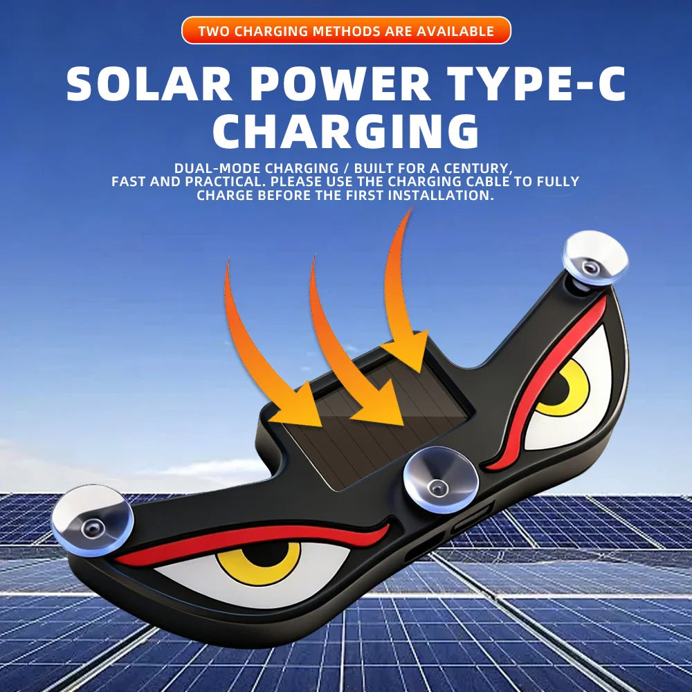 Solar Devil’s Eye Car Window Light | USB-C Rechargeable Flashing Warning Lamp