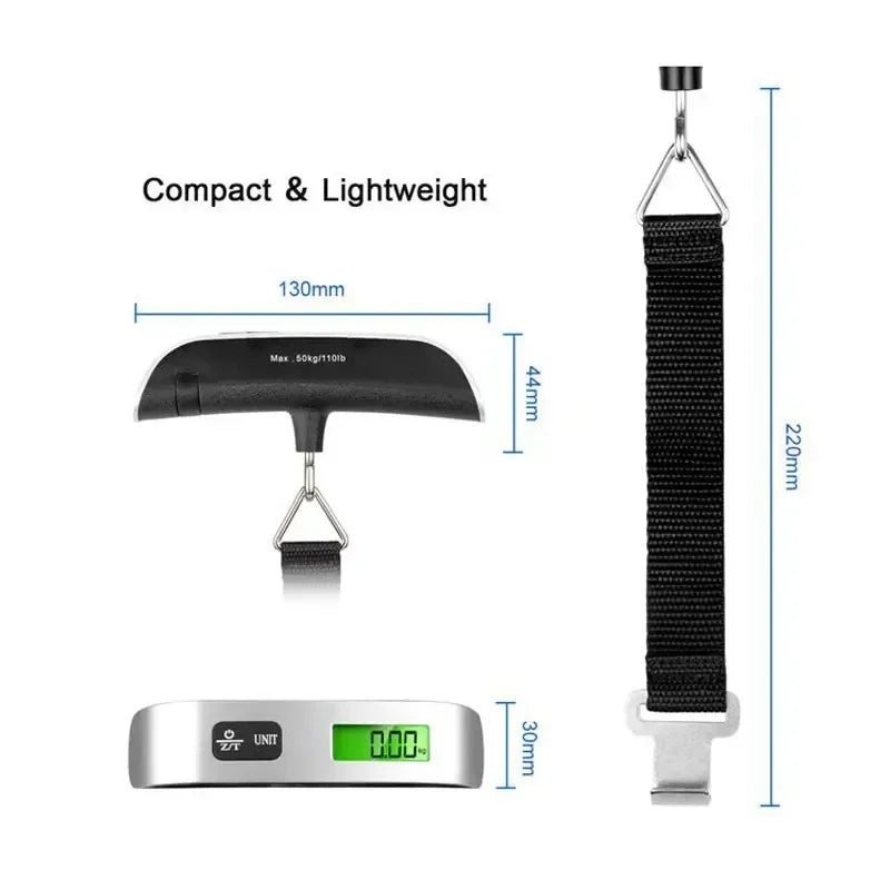 Portable Digital Luggage Scale | 110lb/50kg Travel Hanging Scale with LCD Display