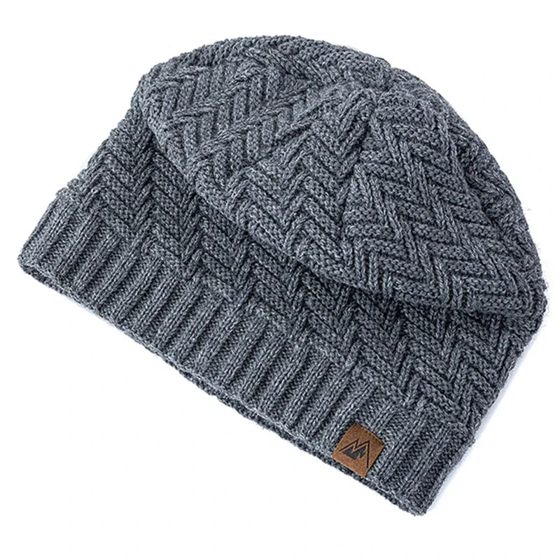 Unisex Peak Labal Winter Hat | Warm Knitted Beanie with Plush Fur Lining