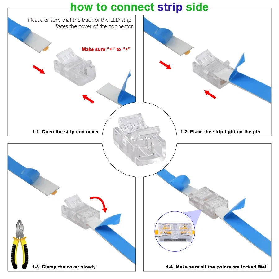 LED Strip Connectors and Fixing Clips Kit | 2-Pin COB Corner Connectors for Tape Lights