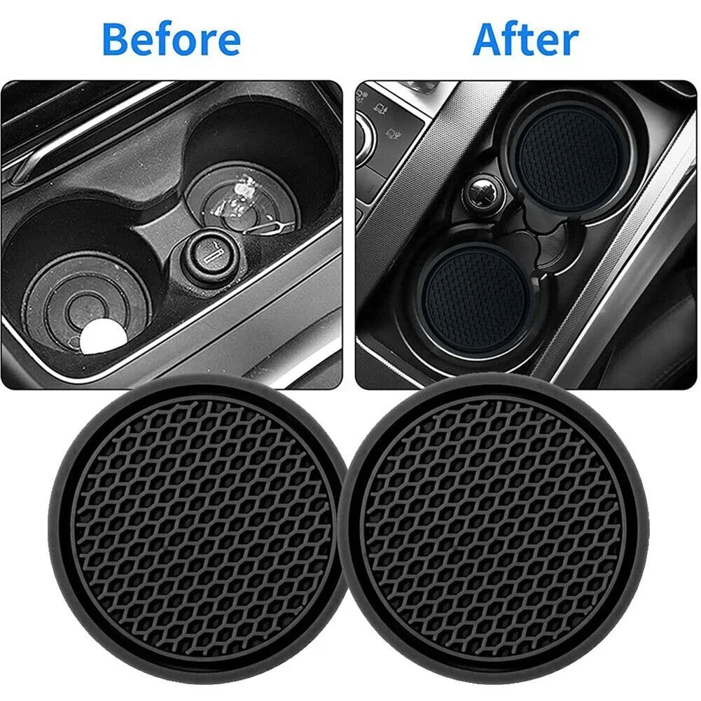 2pcs Black Car Cup Holder Anti Slip Coaster Pads | Universal Interior Accessories