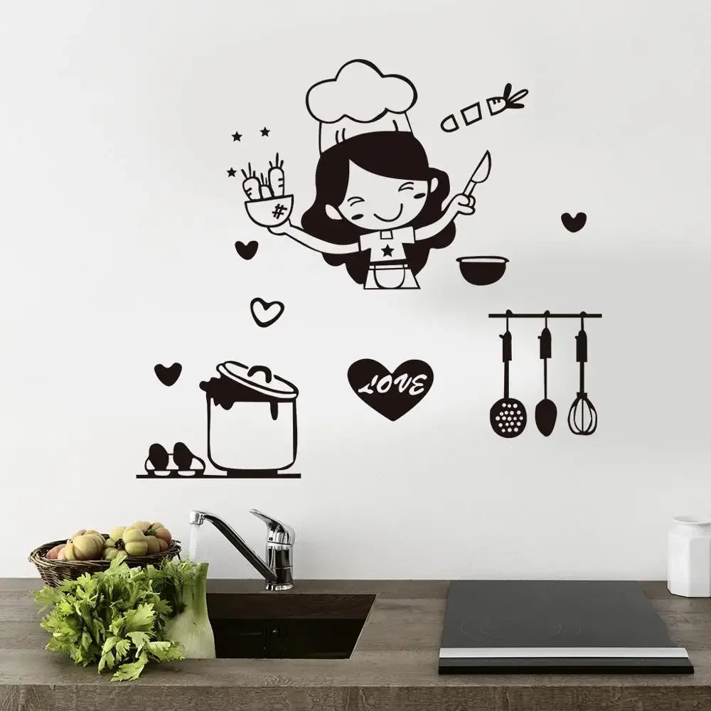 Happy Girl Chef Loves Cooking Wall Sticker | Kitchen and Dining Room Decor