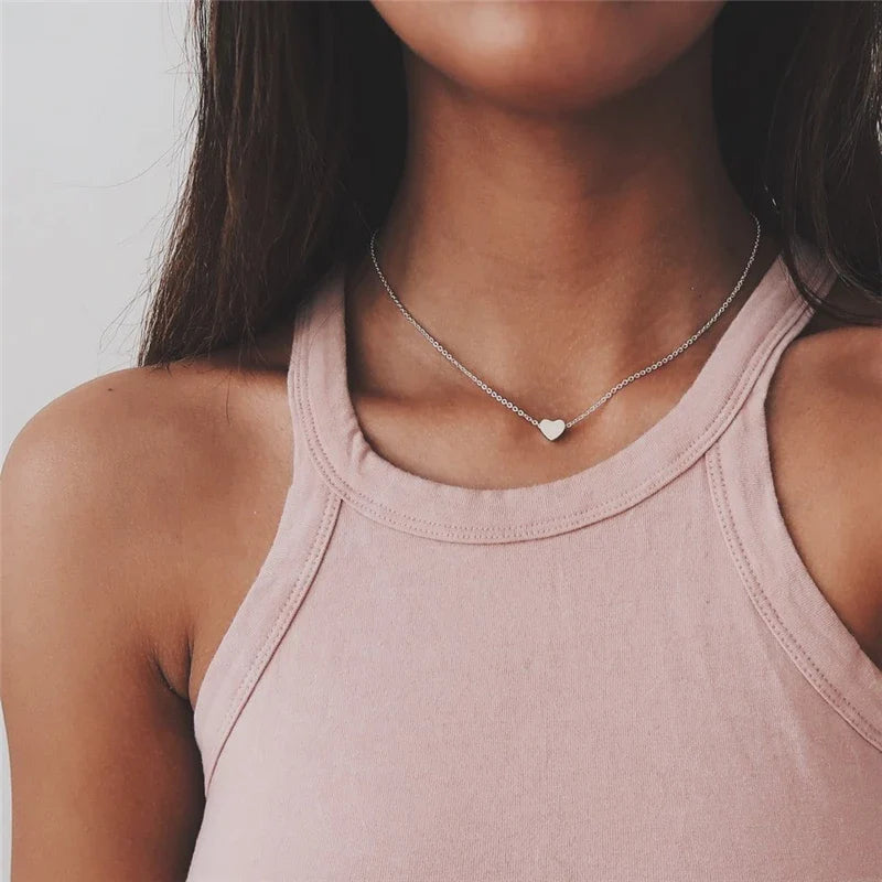Tiny Heart Pendant Necklace for Women | Short Chain Bohemian Choker