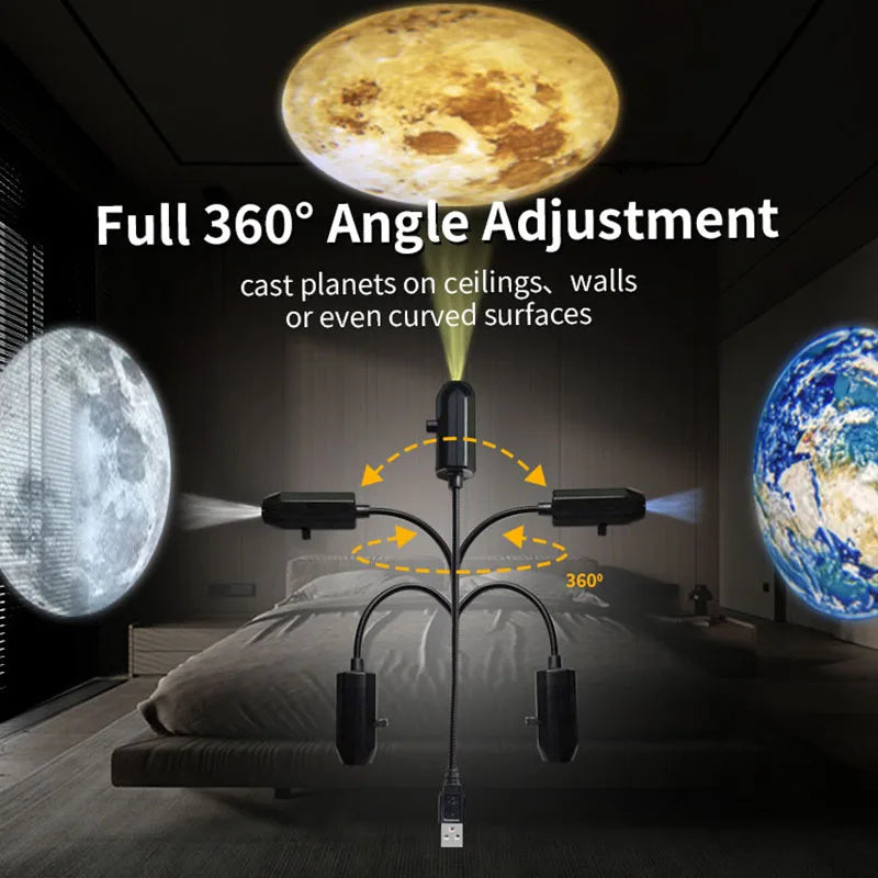 USB LED Star Galaxy Projector Lamp | Moon Earth Night Light for Bedroom Wall Decor