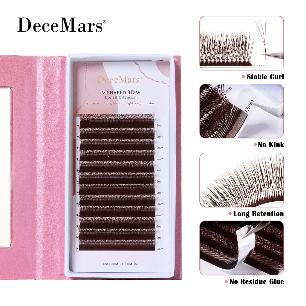 V-Shaped 3D Brown Eyelash Extensions | 12 Rows Professional Lash Tray