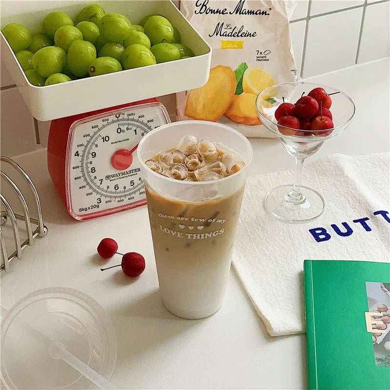 Cute Kawaii Water Bottle | Reusable Plastic Tumbler with Straw Lid for Coffee Juice Tea