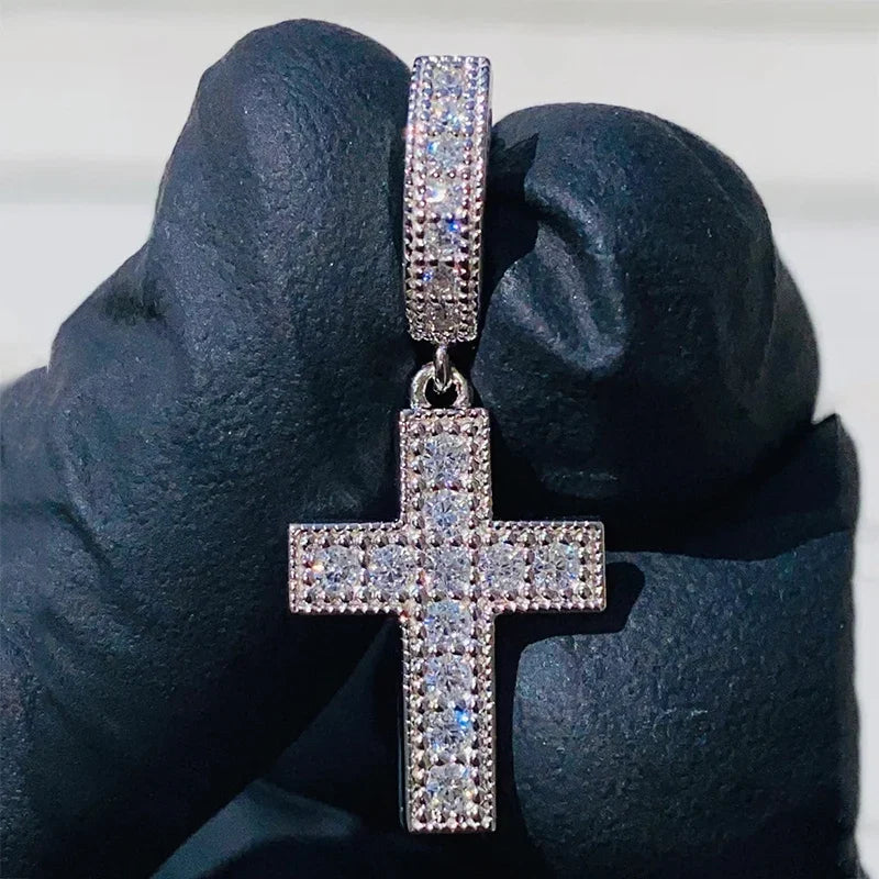 Huitan Cross Pendant Drop Earrings | Unisex Hip Hop Jewelry with Bright Zirconia
