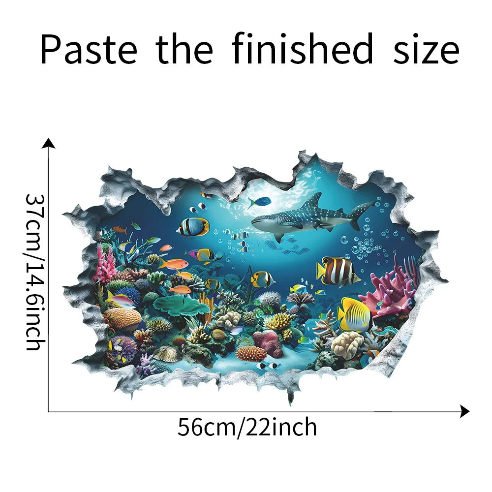 3D Shark Wall Stickers for Kids Room | Ocean Aquarium Broken Wall Decals