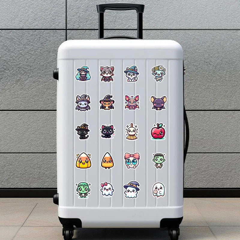 50PCS Halloween Stickers Cute Cartoon Cat Pumpkin Fun Holiday Decals Pack | Vinyl Waterproof Scrapbook Stickers