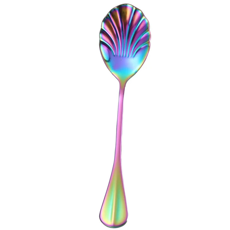 Shell Shape Stainless Steel Spoon with Long Handle | Dessert Spoon and Ice Cream Scoop
