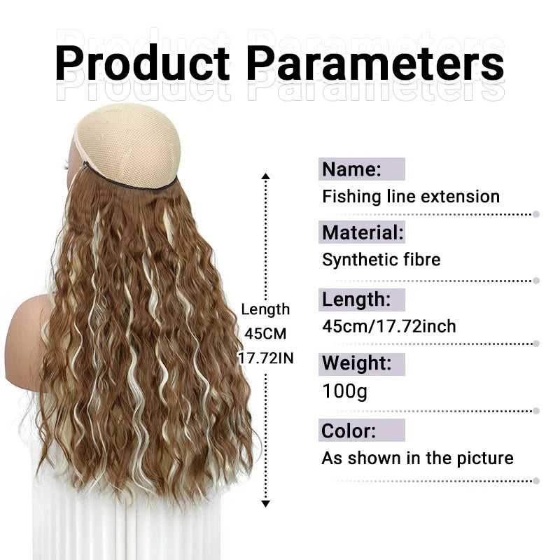 Long Synthetic Fishing Line Hair Extensions Elegant Water Wave Curly Styles for Women | Lightweight Fluffy-Looking Hairpiece