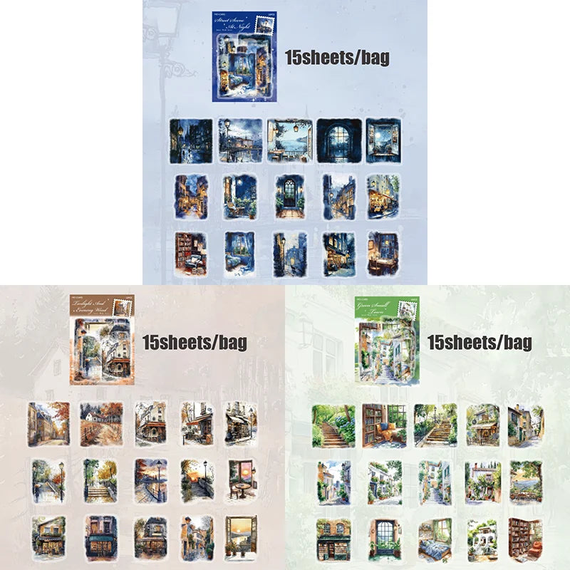 45sheets/bag PET Waterproof Landscape Stickers | DIY Decoration for Envelopes, Calendars, and Cards