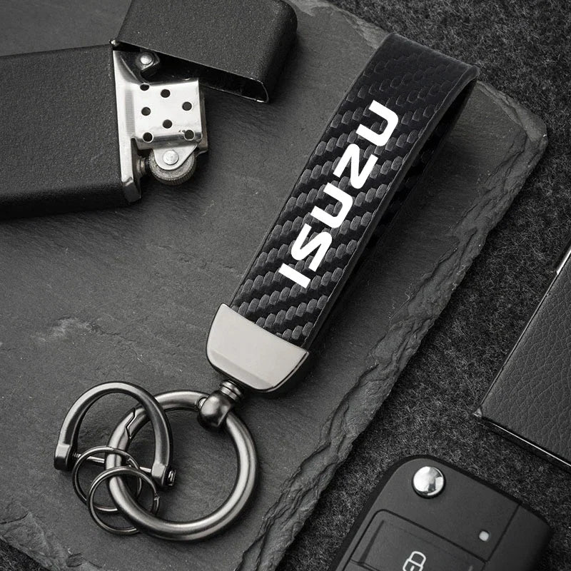 Isuzu Dmax Keychain with Microfiber Leather | Carbon Fiber Style Key Ring