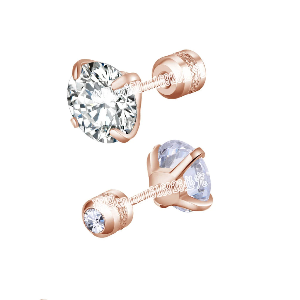 Stainless Steel Titanium Stud Earrings | 4 Color CZ Crystal Screw Back Earrings for Women