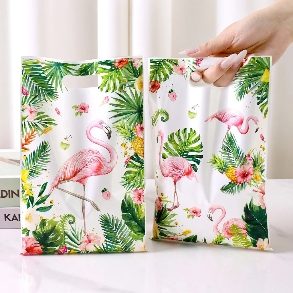 Tropical Hawaiian Party Tablecloth and Candy Bags Set | Flamingo Summer Decor