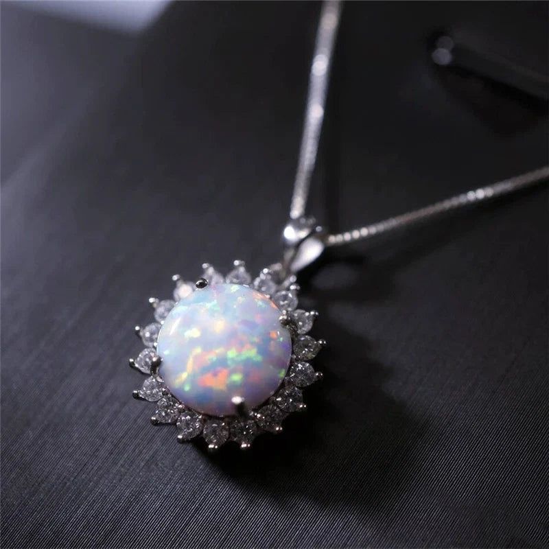Fashion Sunflower Pendant Necklace | Rose Gold Crystal Zircon Imitation Opal Jewelry