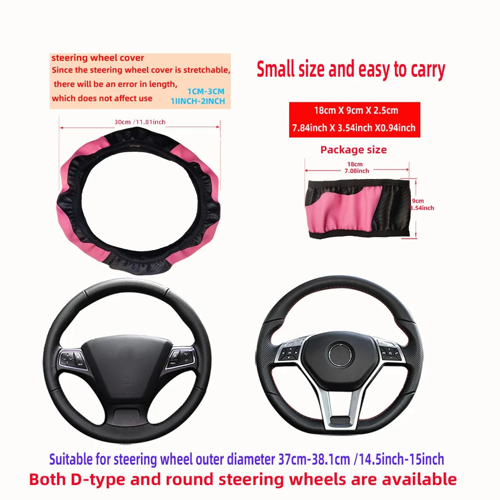 PU Carbon Fiber Leather Car Steering Wheel Cover | 14.5-15 Inch Grip Enhancer