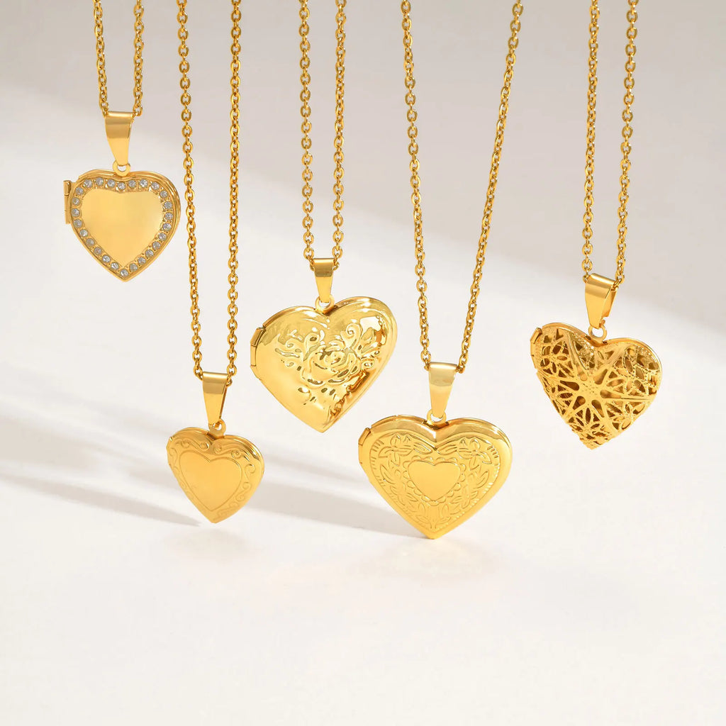 Gold Heart Locket Necklace with Photo Frame | Stainless Steel Jewelry for Women