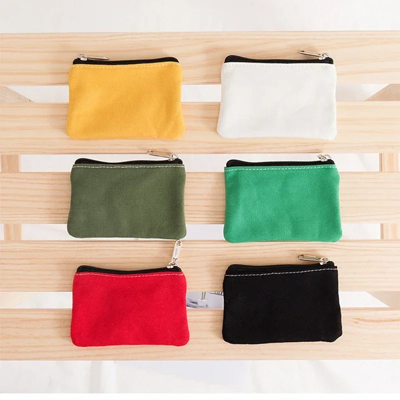 Solid Color Canvas Zipper Coin Purse | Mini Money Pouch for Women Men