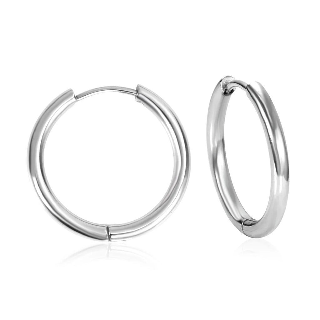 Stainless Steel Hoop Earrings for Women | Hypoallergenic Round Hinged Hoops - 12/14/16mm