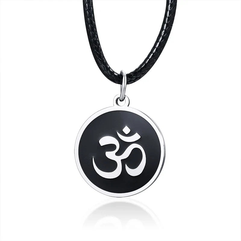 Men's OM Necklace | Round Ohm Pendant Adjustable Yoga Spiritual Jewelry