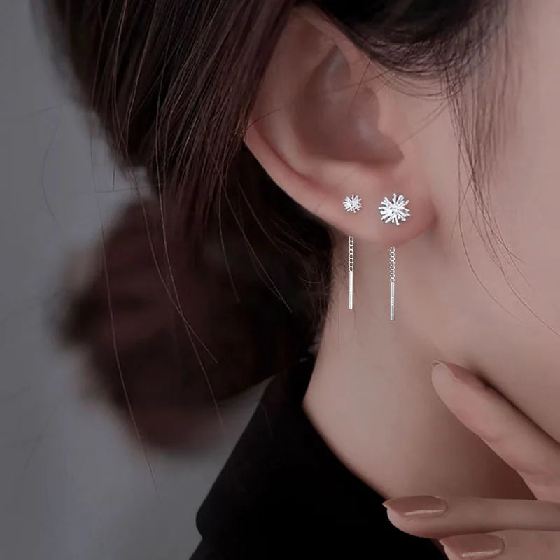 S925 Silver Dandelion Drop Earrings | Women's Trendy Chain Tassel Jewelry
