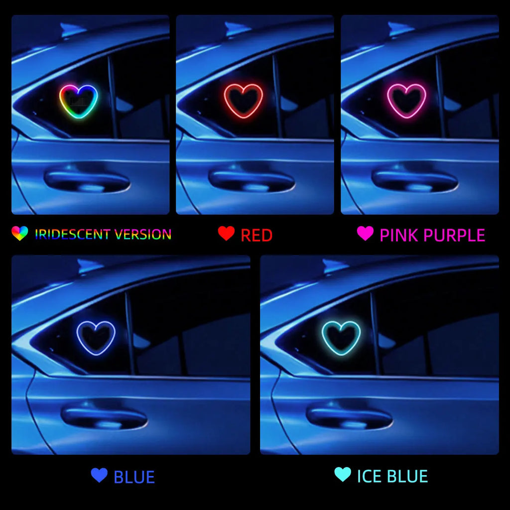 Solar Powered Car Neon Heart Lamp | Wireless LED Ambient Light with Suction Cup