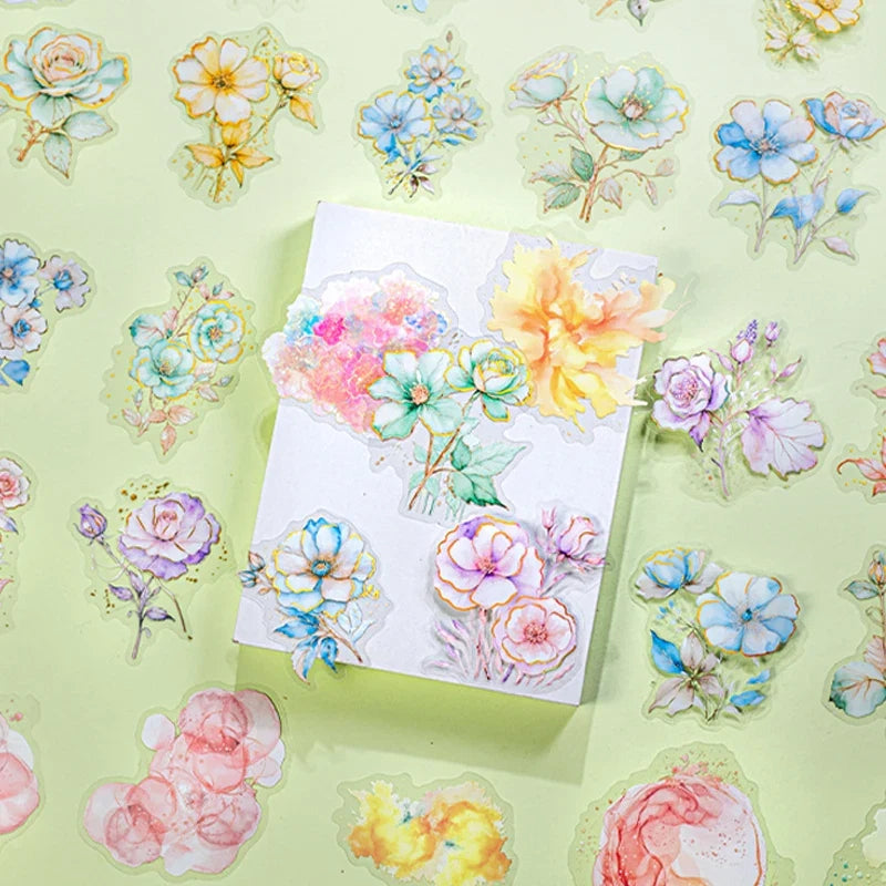 45pcs Floral Foil Stamping Stickers | DIY Scrapbook Decor