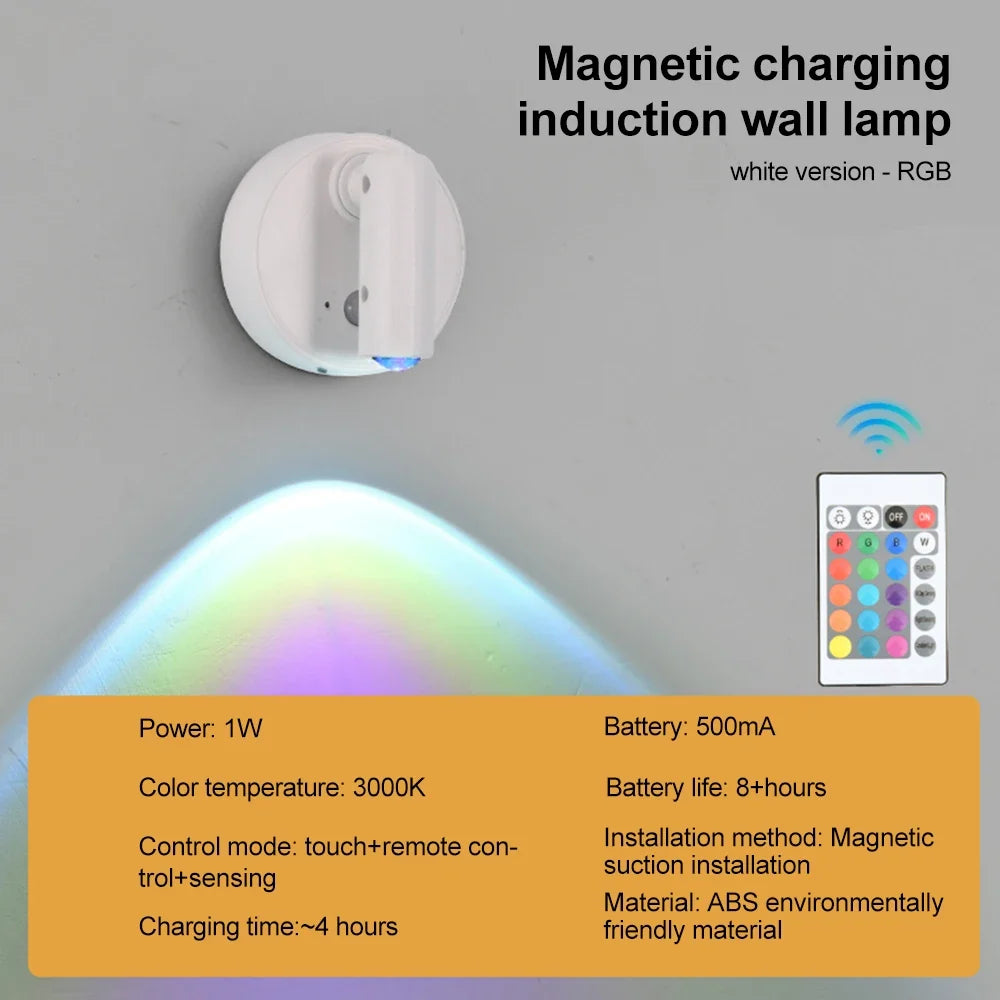 RGB Night Light | Magnetic Base USB Rechargeable LED Wall Lamp with Touch Switch